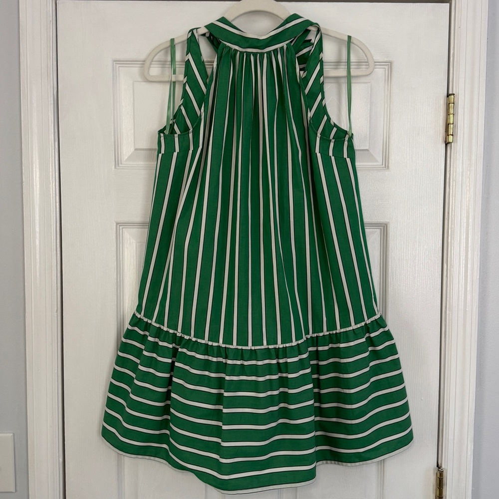 STAUD Green and White Striped Mini Dress